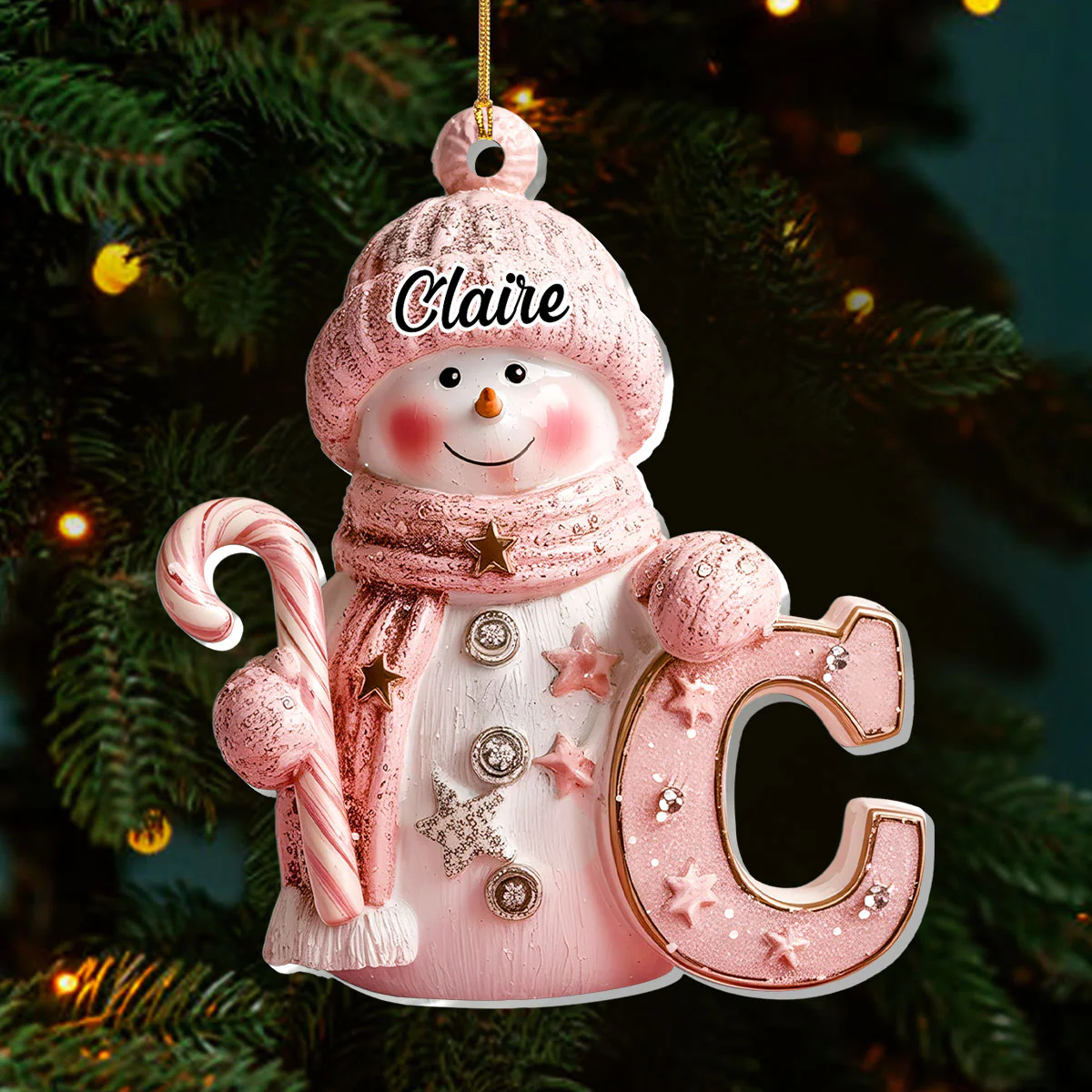 Adorable Snowman Initial Alphabet - Personalized 1-Layer Acrylic Ornament - Image 3