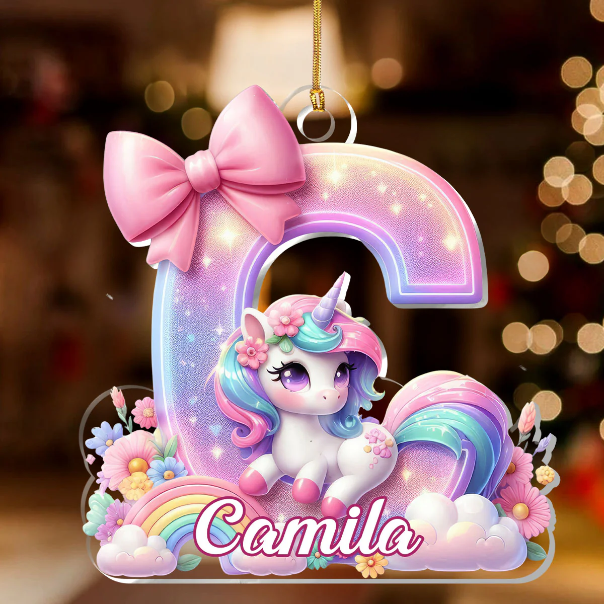 Adorable Unicorn Alphabet - Personalized 1-Layer Acrylic Ornament - Image 2