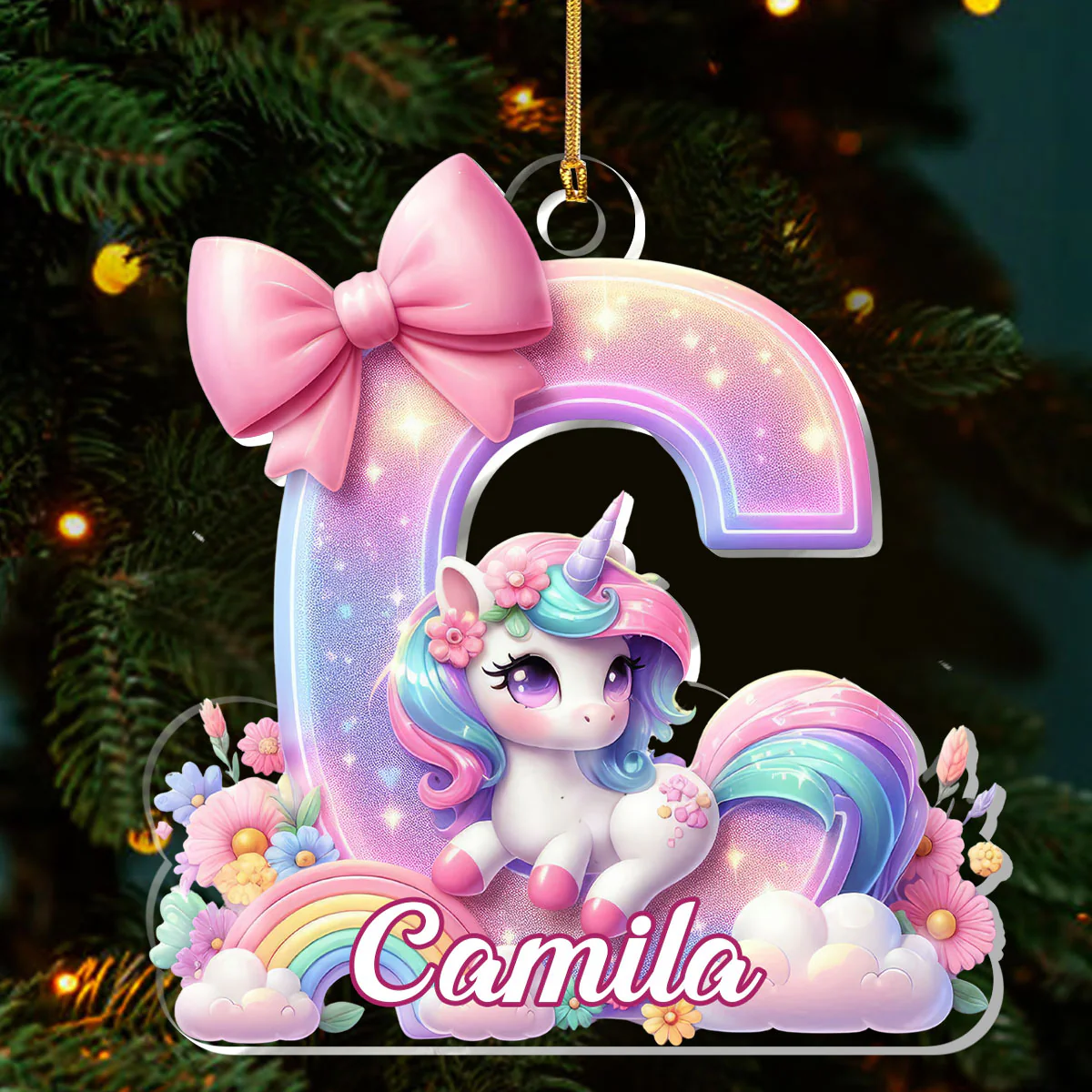 Adorable Unicorn Alphabet - Personalized 1-Layer Acrylic Ornament - Image 3