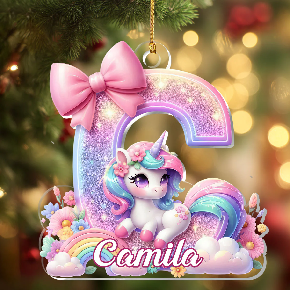 Adorable Unicorn Alphabet - Personalized 1-Layer Acrylic Ornament - Image 4