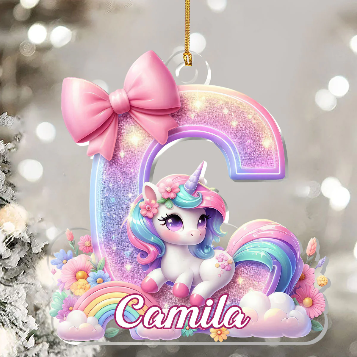 Adorable Unicorn Alphabet - Personalized 1-Layer Acrylic Ornament - Image 5