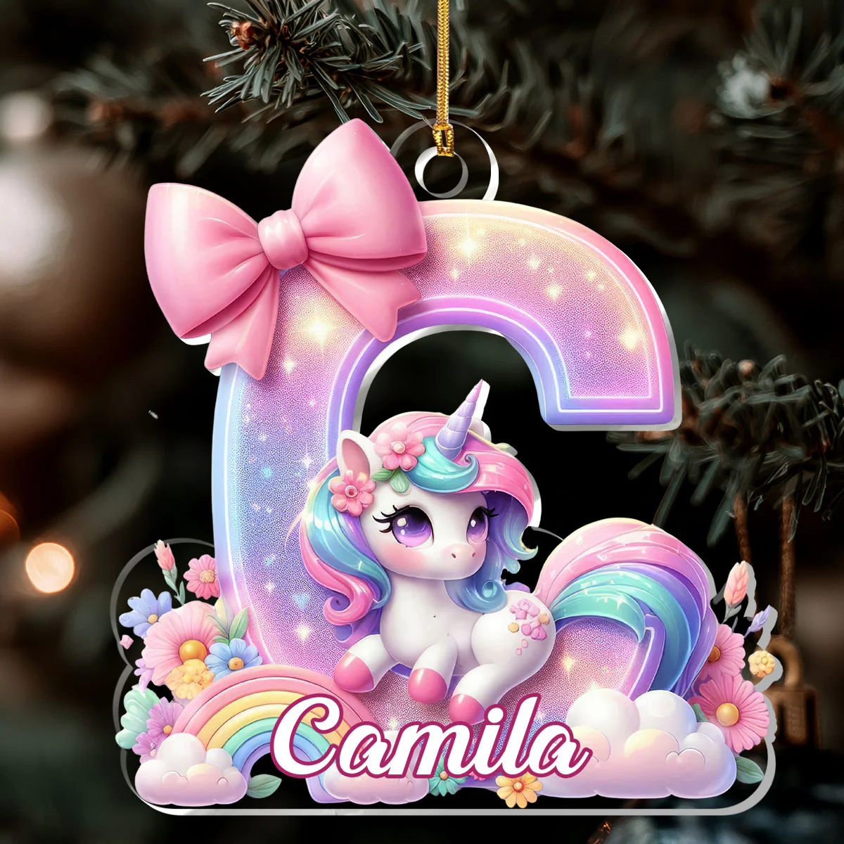 Adorable Unicorn Alphabet - Personalized 1-Layer Acrylic Ornament - Image 6