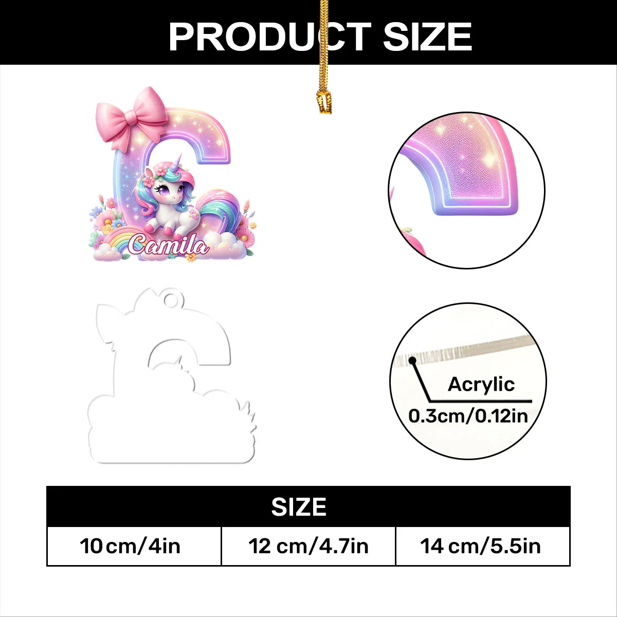 Adorable Unicorn Alphabet - Personalized 1-Layer Acrylic Ornament - Image 7