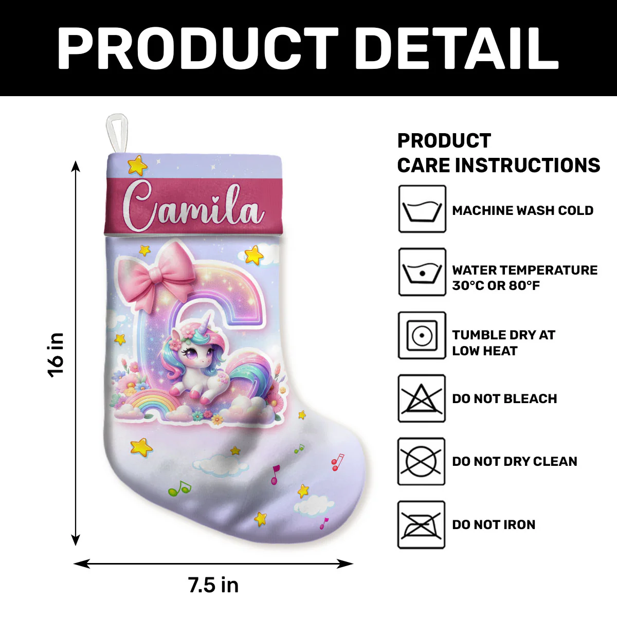 Adorable Unicorn Alphabet - Personalized Christmas Stocking - Image 5