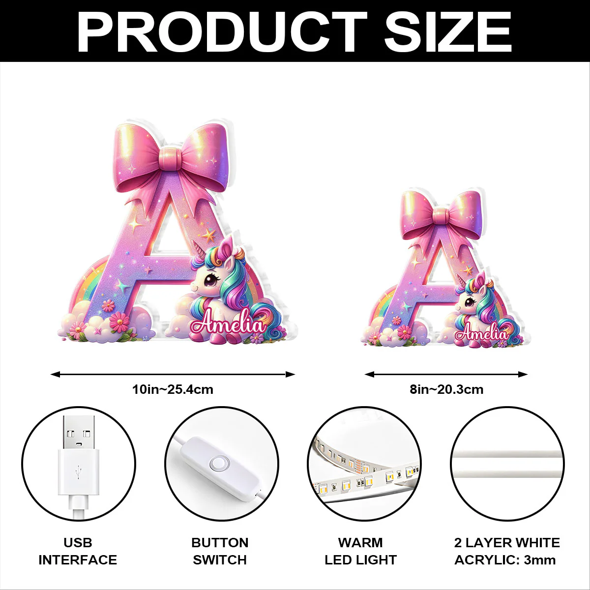 Adorable Unicorn Alphabet - Personalized Light Box - Image 6