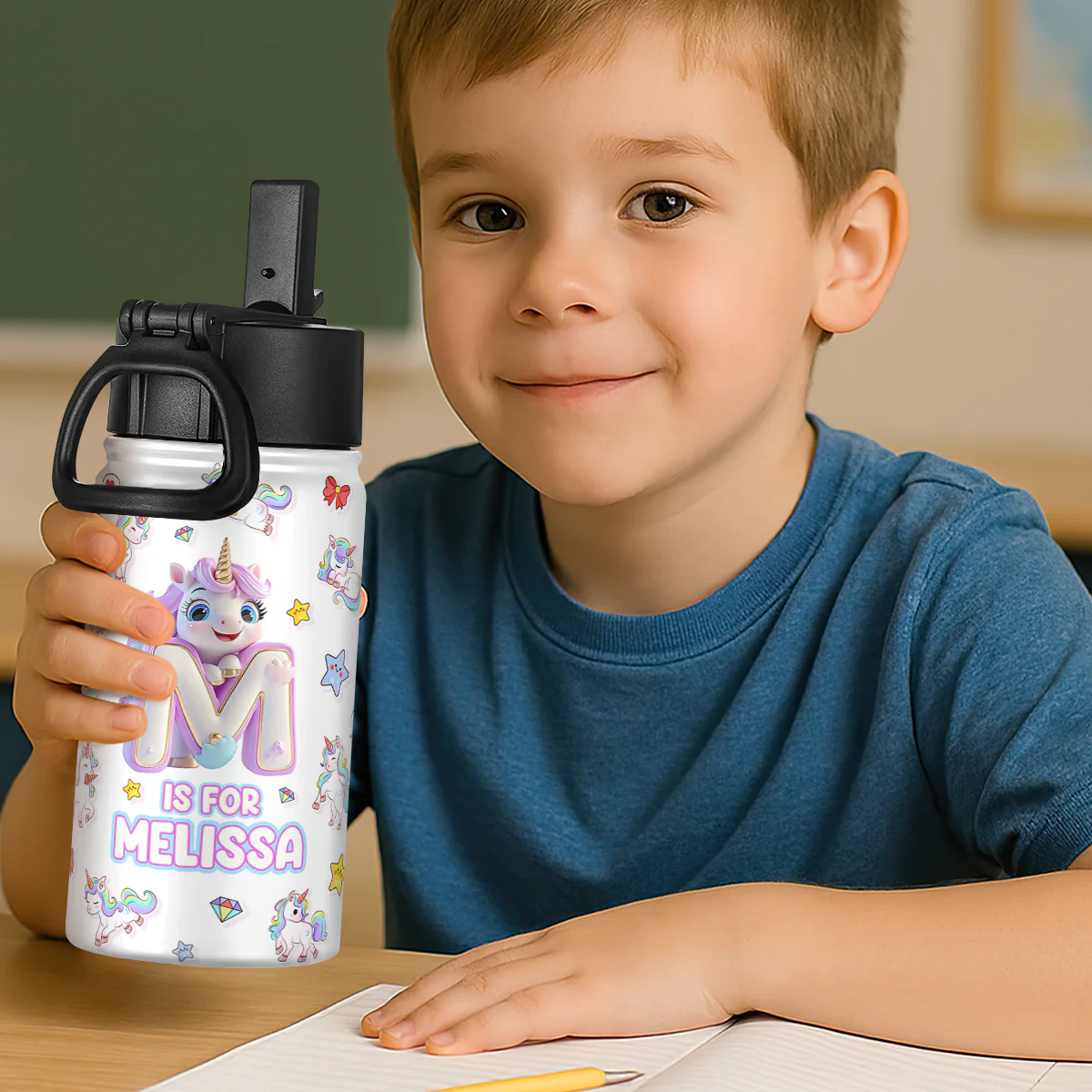 Adorable Unicorn Alphabets - Personalized Kids Stainless Steel Water Bottle - Image 3