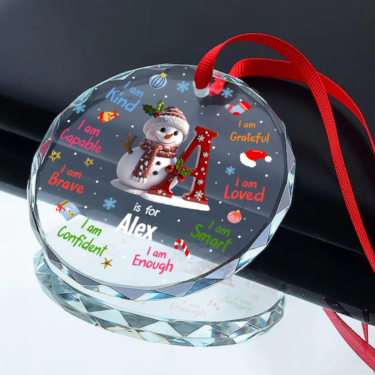 Affirmations For Kids - Personalized Round Shaped Glass Ornament - Image 2