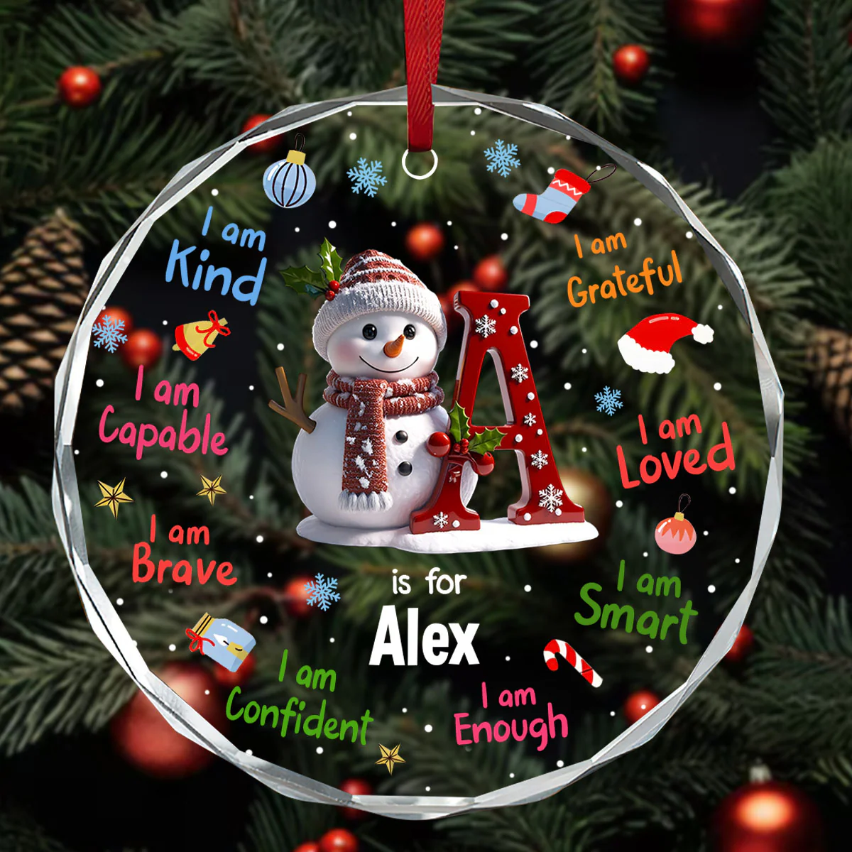 Affirmations For Kids - Personalized Round Shaped Glass Ornament - Image 3