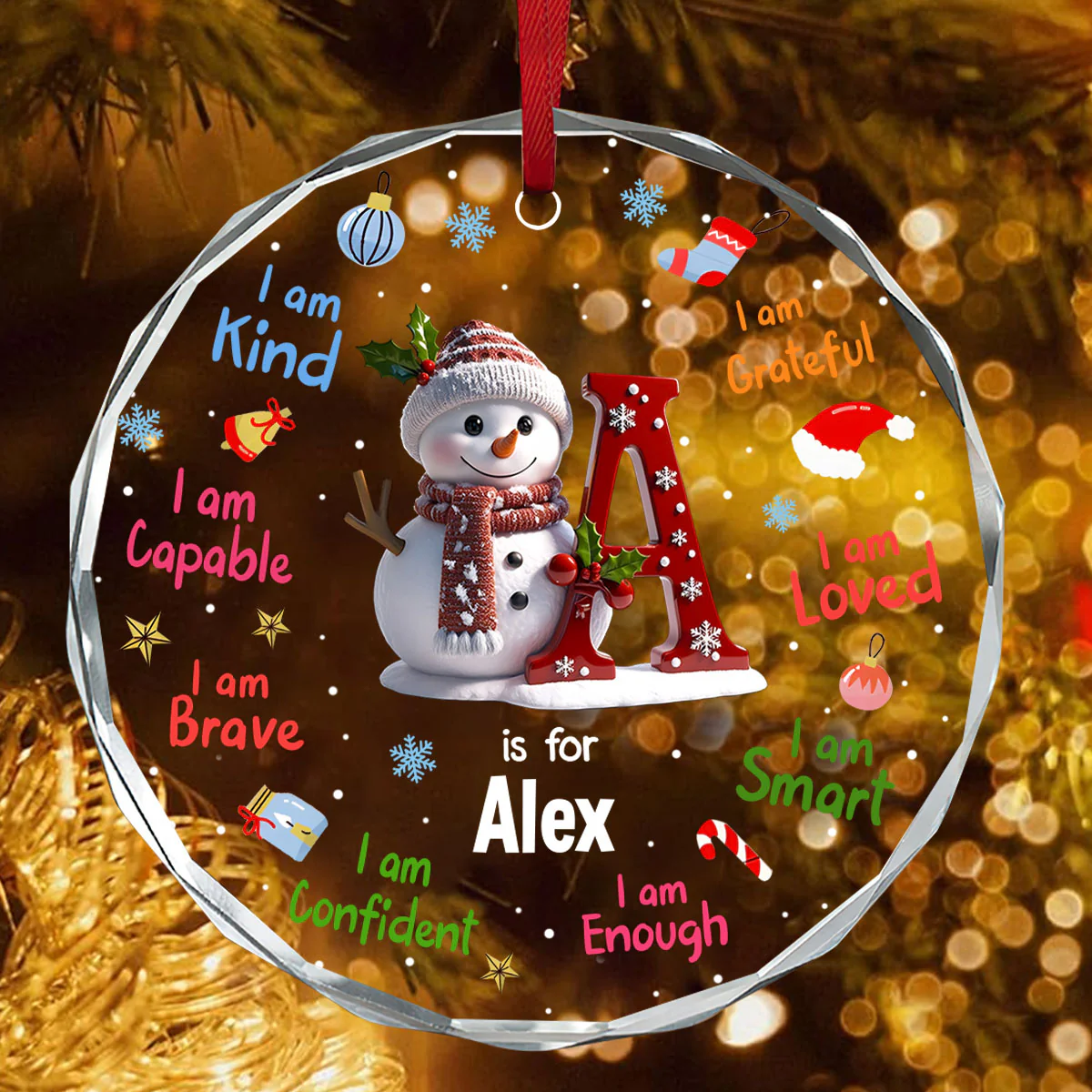 Affirmations For Kids - Personalized Round Shaped Glass Ornament - Image 4