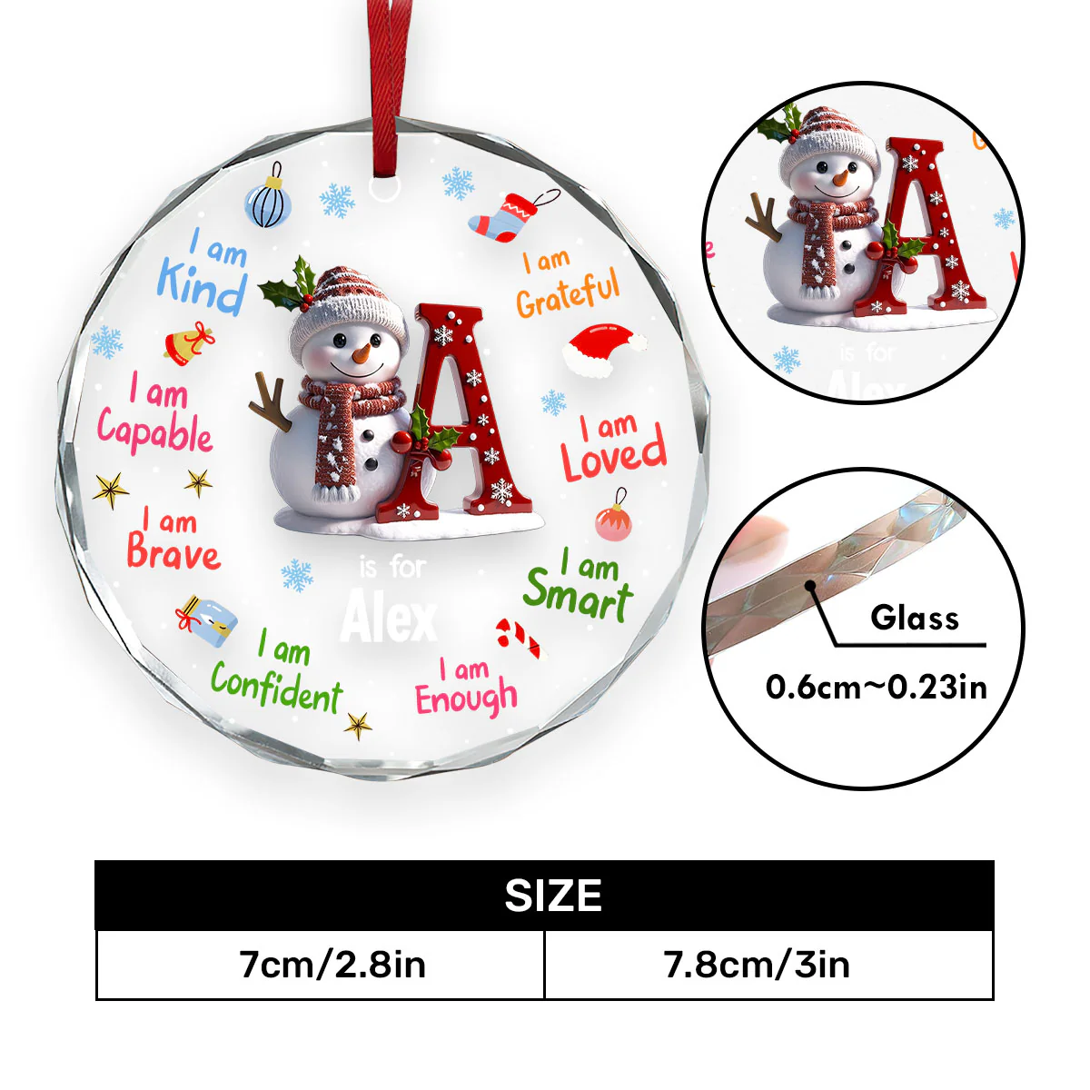Affirmations For Kids - Personalized Round Shaped Glass Ornament - Image 5