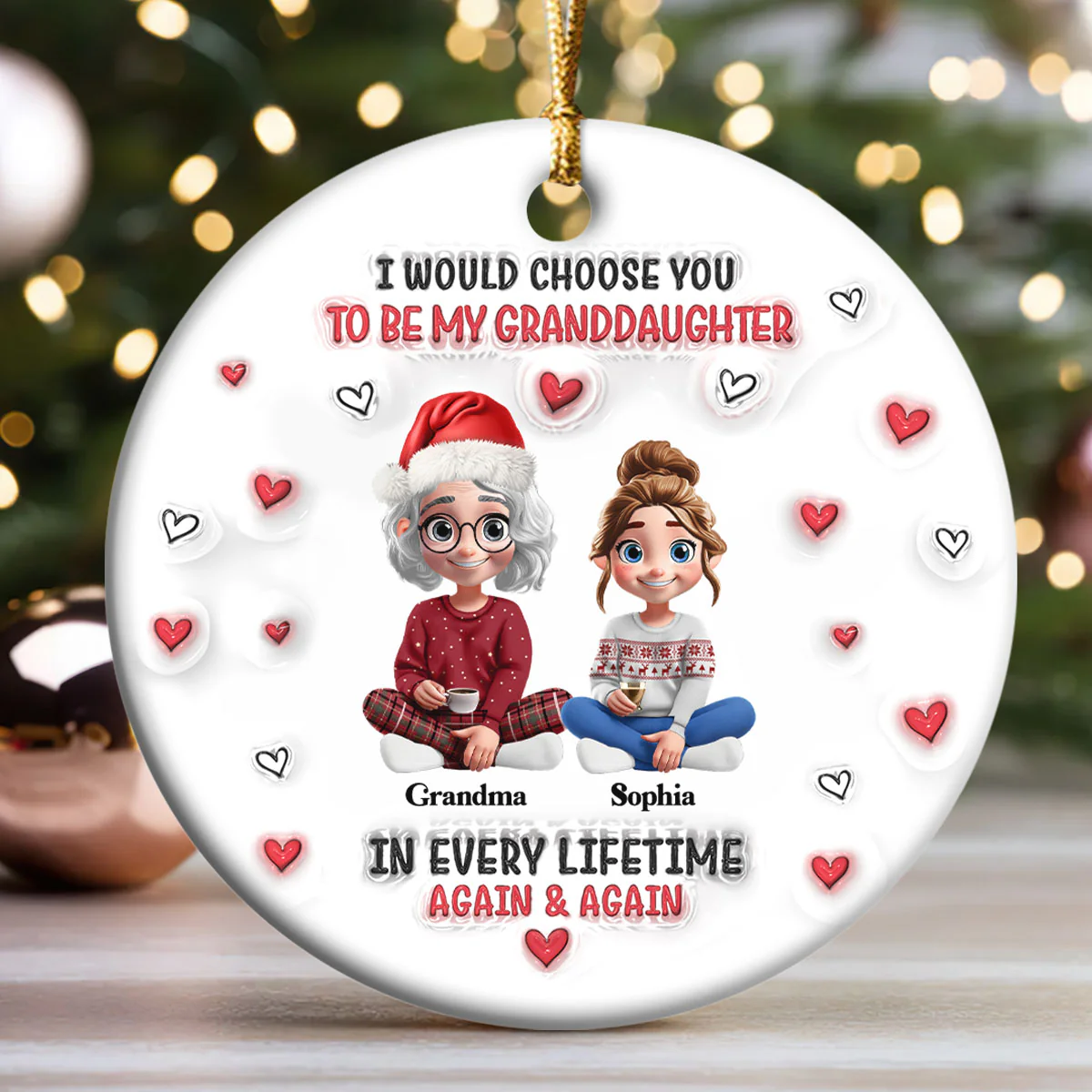 Again & Again - Personalized Round Shaped Ceramic Ornament - Image 3