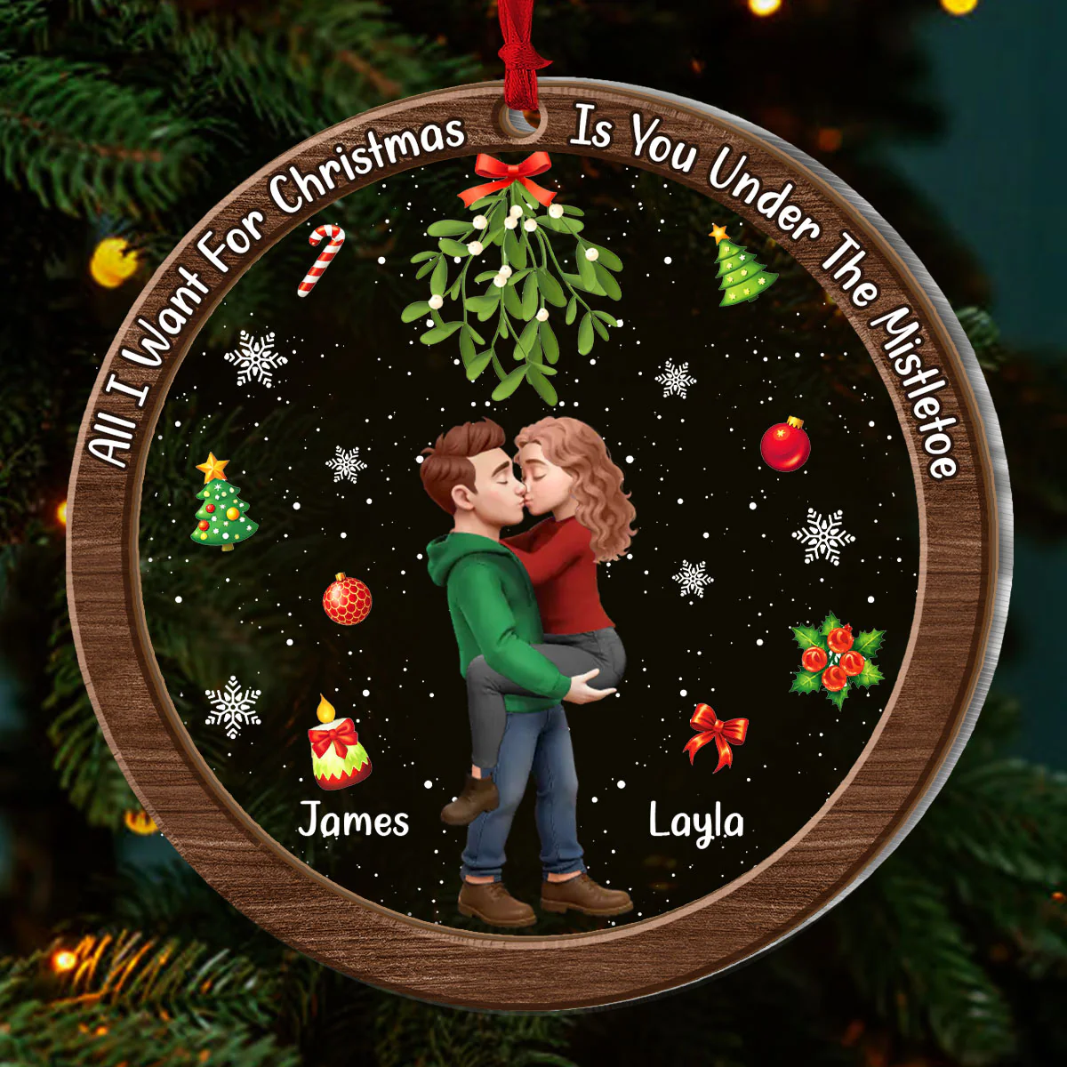 All I Want For Christmas Is You Under The Mistletoe - Personalized 2-Layered Wooden & Acrylic Ornament