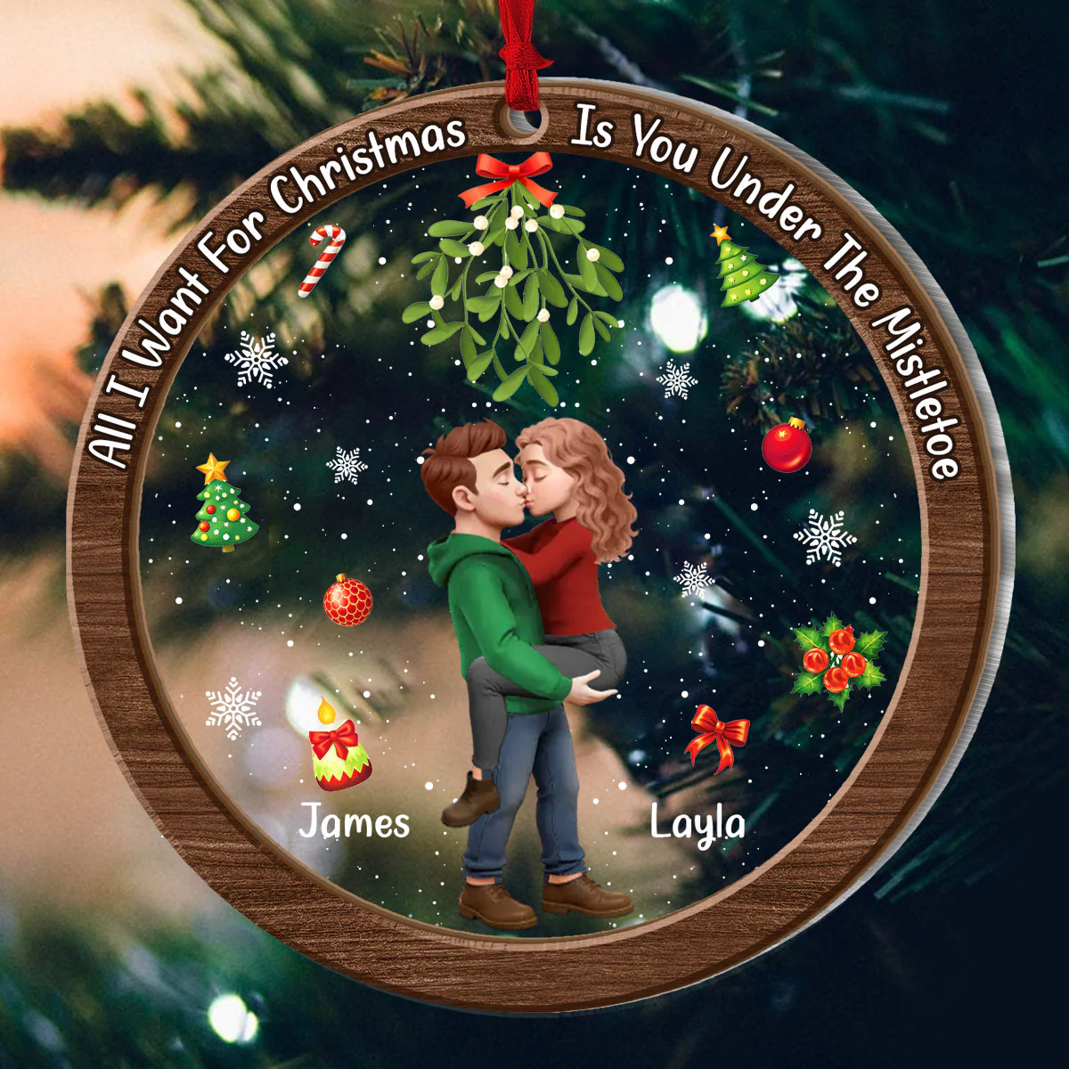 All I Want For Christmas Is You Under The Mistletoe - Personalized 2-Layered Wooden & Acrylic Ornament - Image 3