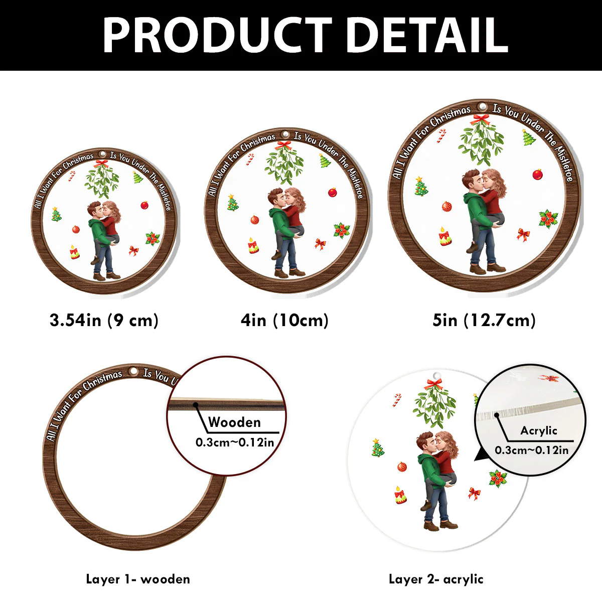 All I Want For Christmas Is You Under The Mistletoe - Personalized 2-Layered Wooden & Acrylic Ornament - Image 4