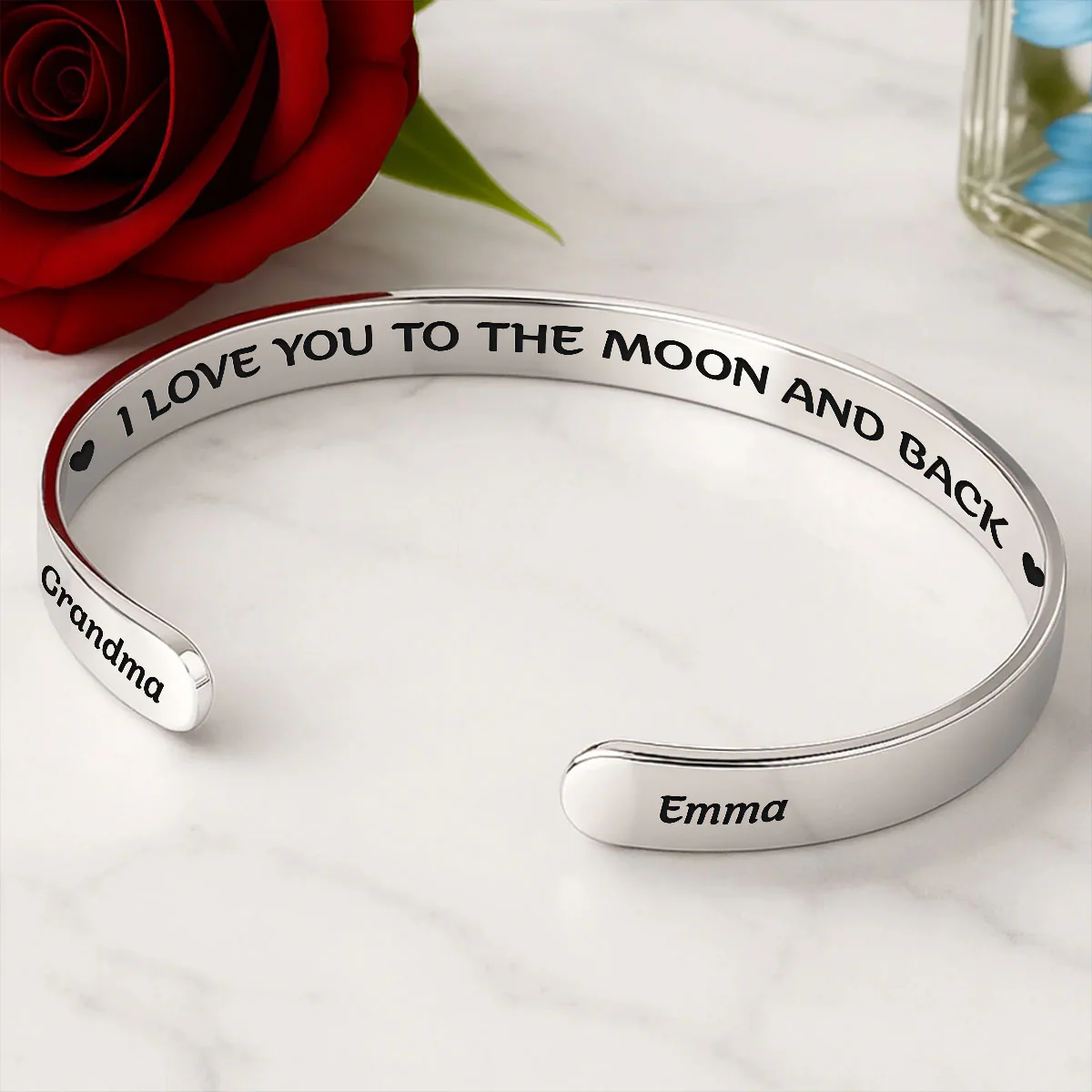 All The Way To The Moon & Back - Personalized Cuff Bangle Bracelet With Box - Image 4
