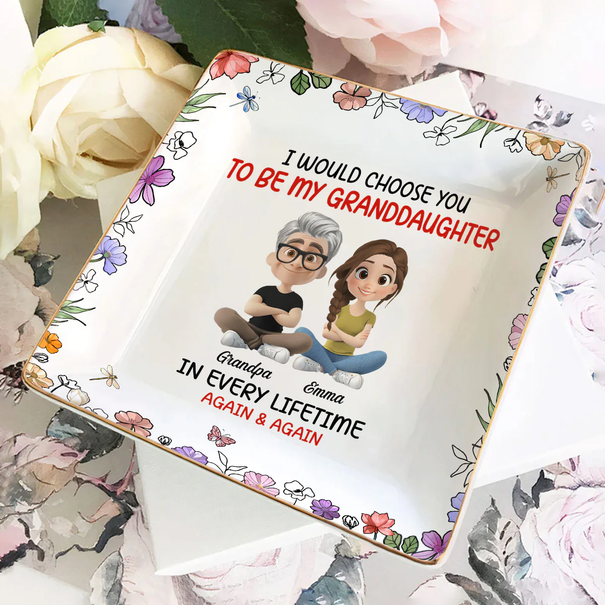 Always Choose You My Granddaughter - Personalized Ceramic Ring Dish Square - Image 2
