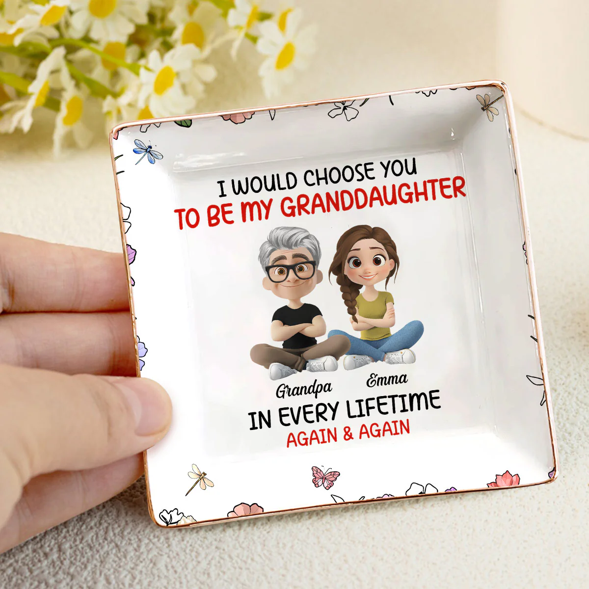 Always Choose You My Granddaughter - Personalized Ceramic Ring Dish Square - Image 4
