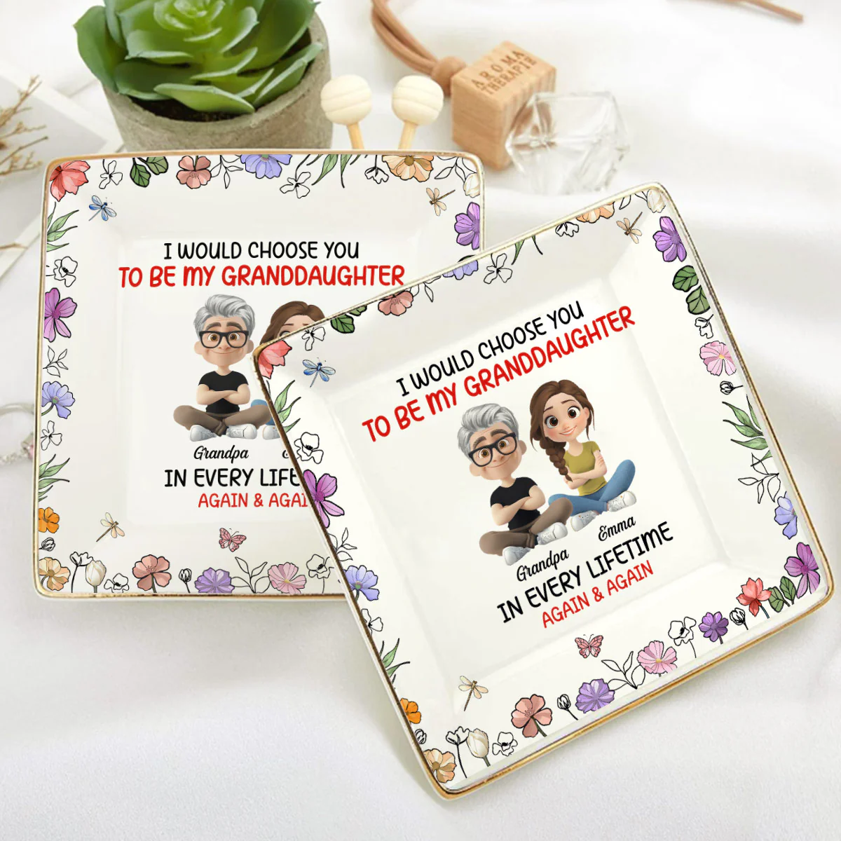 Always Choose You My Granddaughter - Personalized Ceramic Ring Dish Square - Image 5