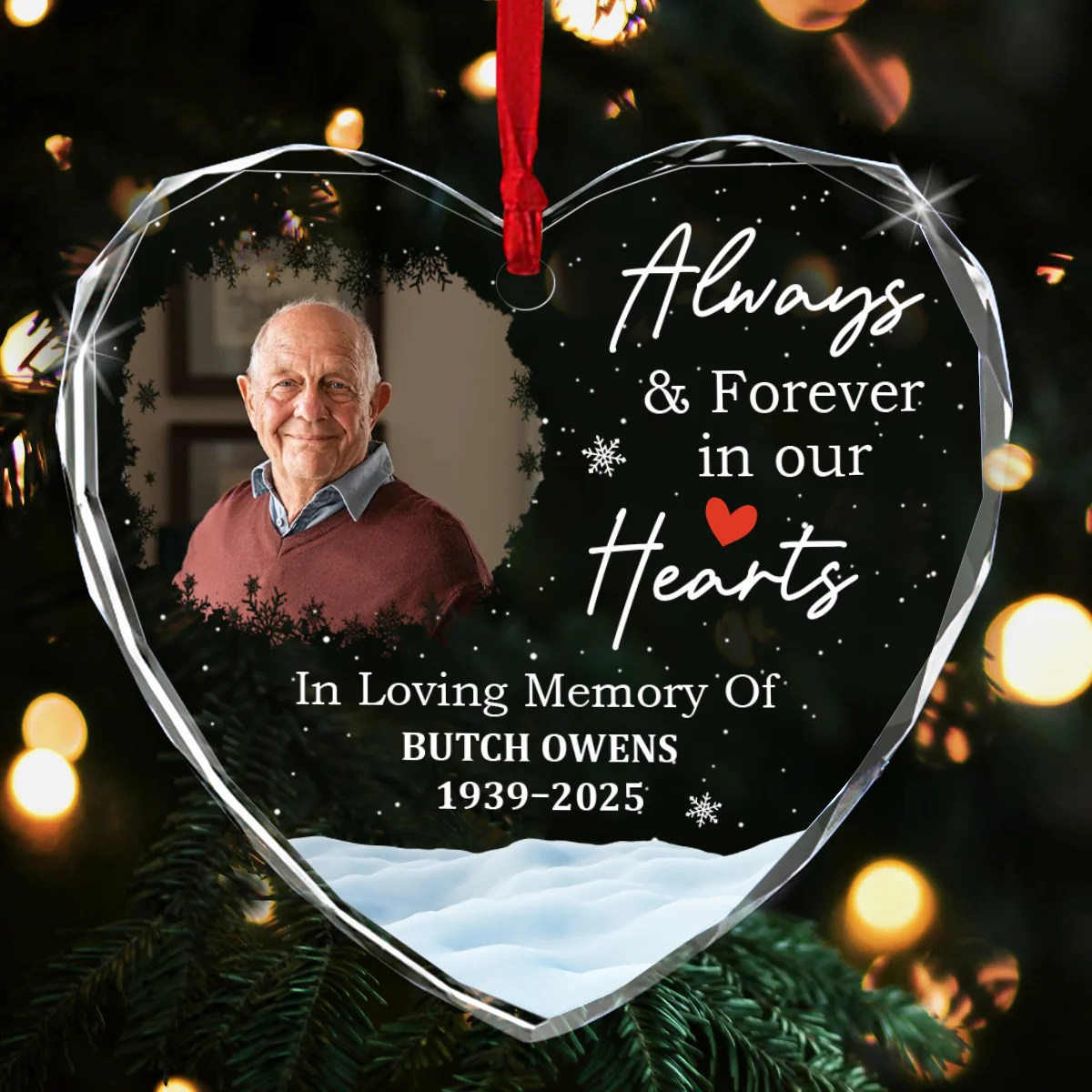 Always & Forever In Our Hearts - Personalized Heart Shaped Glass Ornament