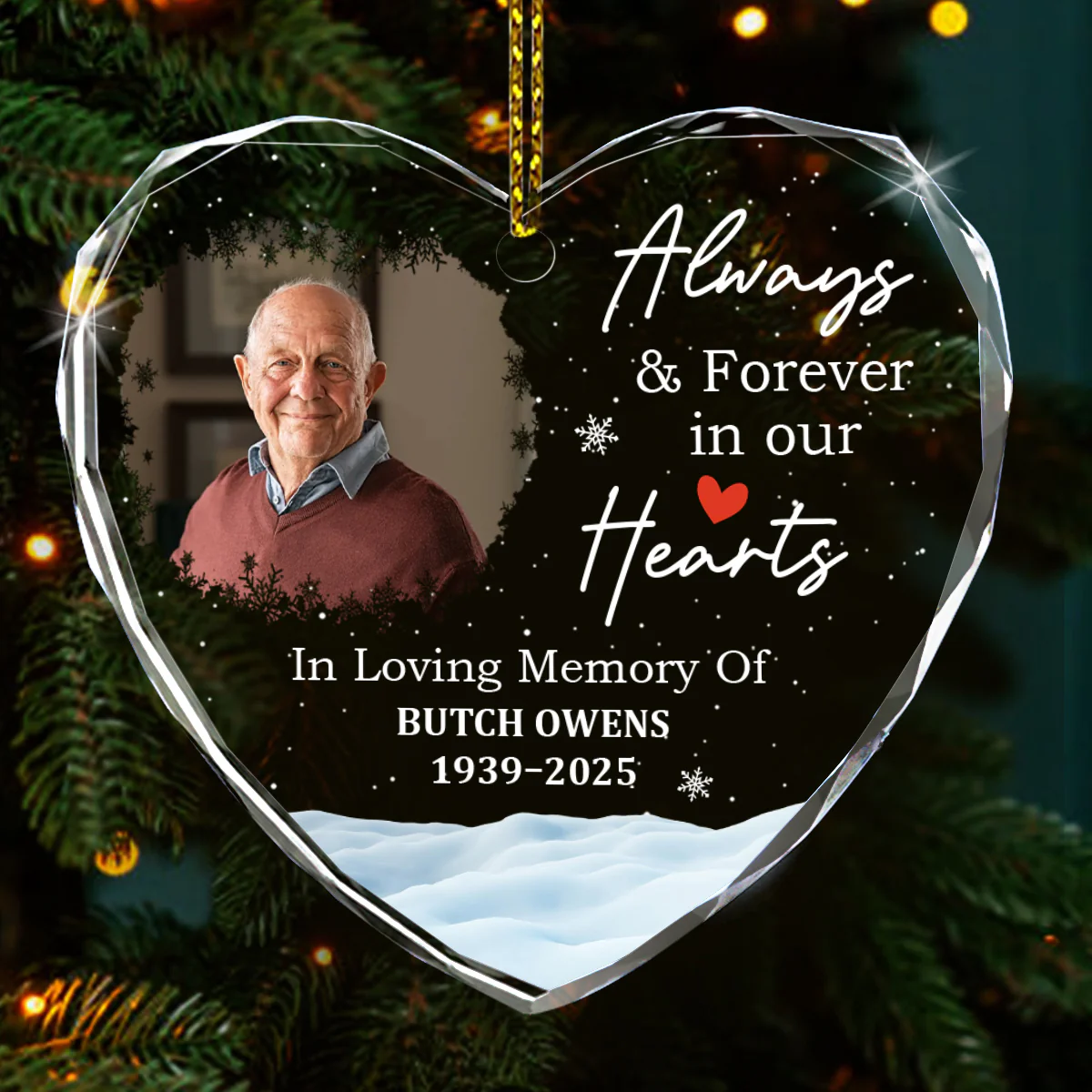 Always & Forever In Our Hearts - Personalized Heart Shaped Glass Ornament - Image 2