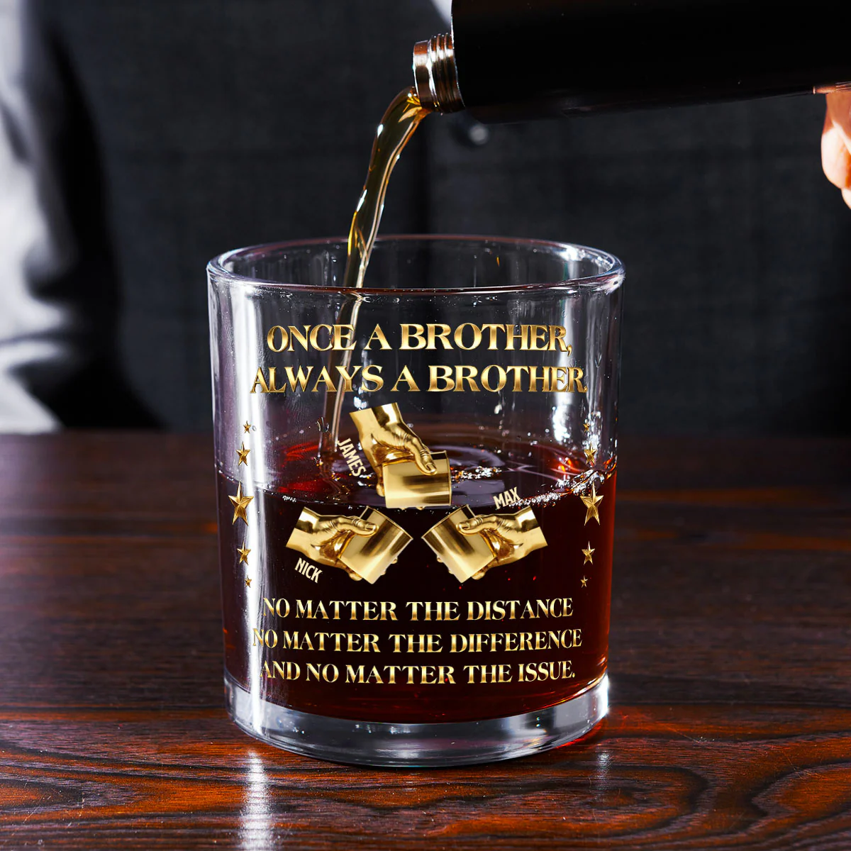 Always My Brothers - Personalized Round Whiskey Glass - Image 2