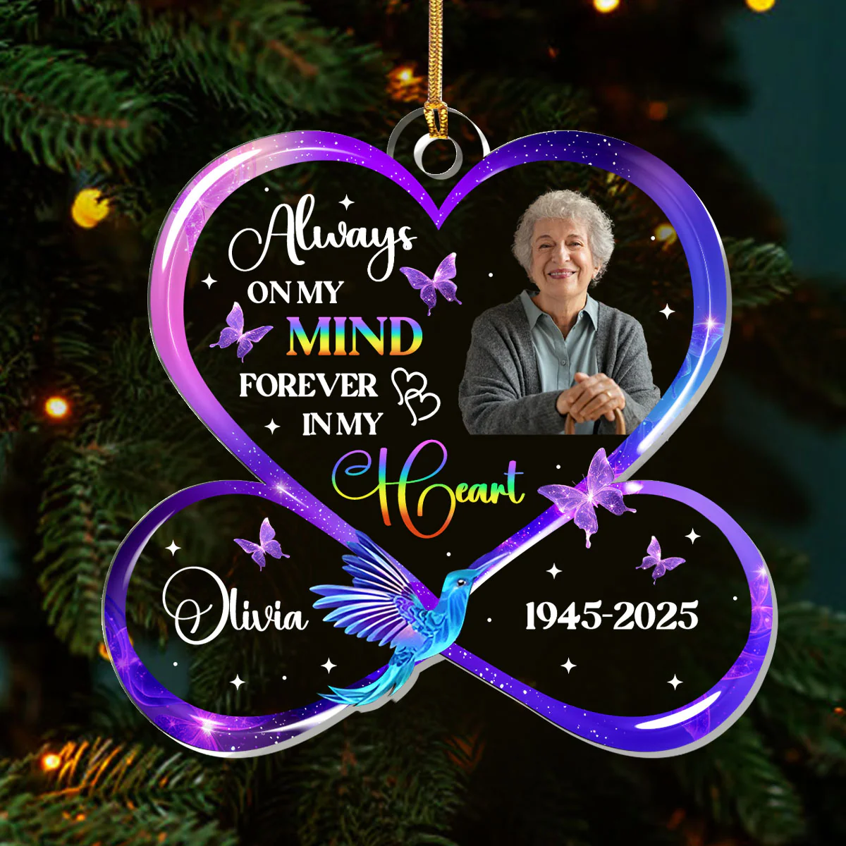 Always On My Mind Forever In My Heart - Personalized 1-Layer Acrylic Ornament - Image 3