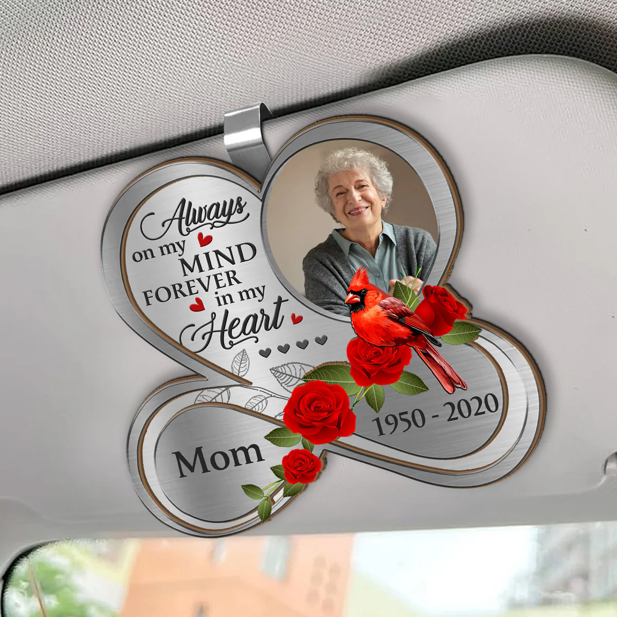 Always On My Mind Forever In My Heart - Personalized Car Visor Clip - Image 2