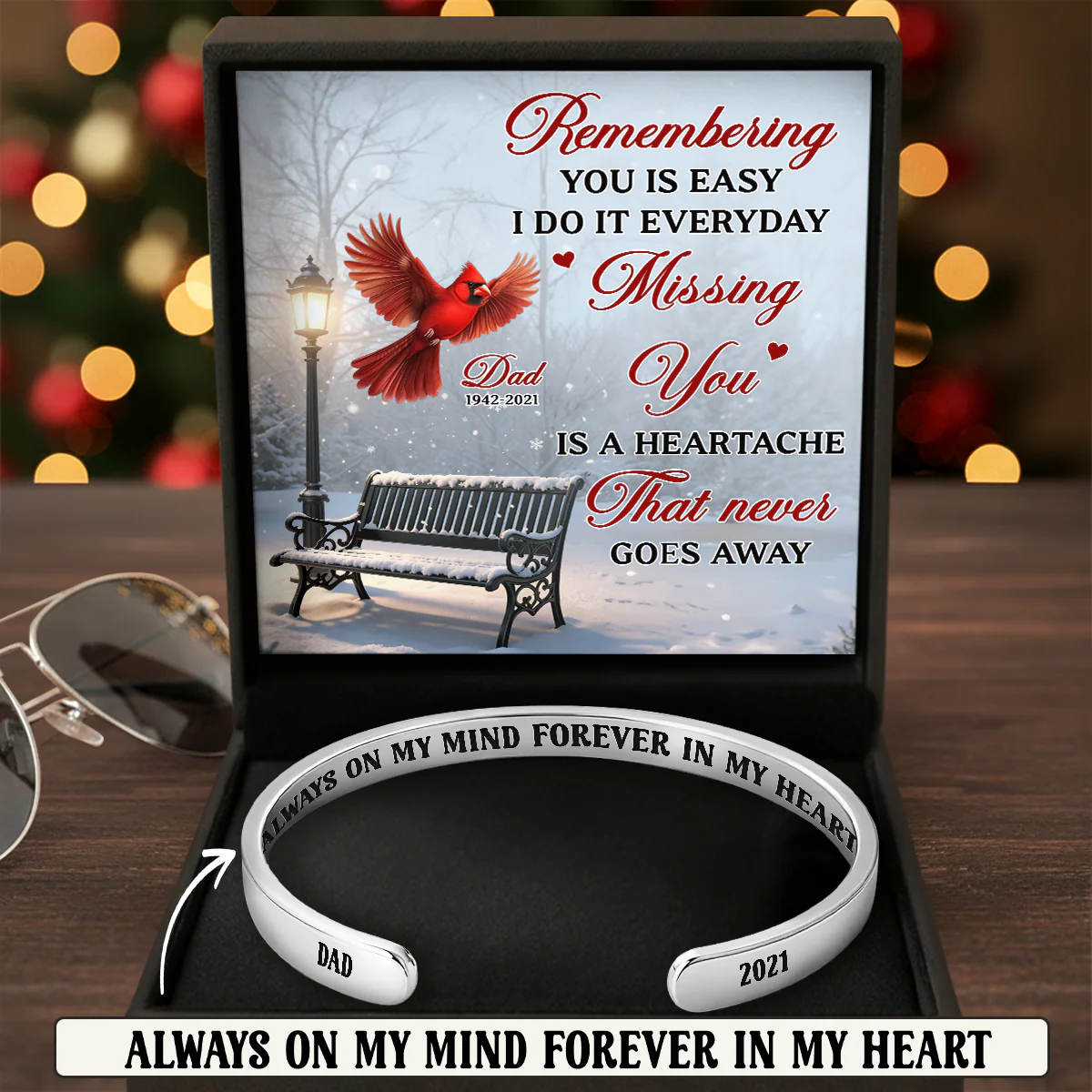 Always On My Mind Forever In My Heart - Personalized Cuff Bangle Bracelet With Box - Image 2