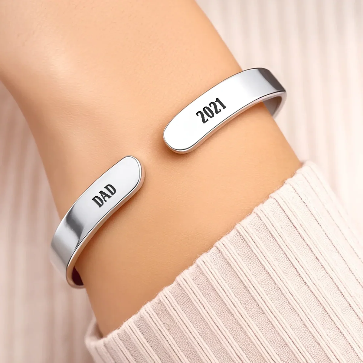 Always On My Mind Forever In My Heart - Personalized Cuff Bangle Bracelet With Box - Image 4