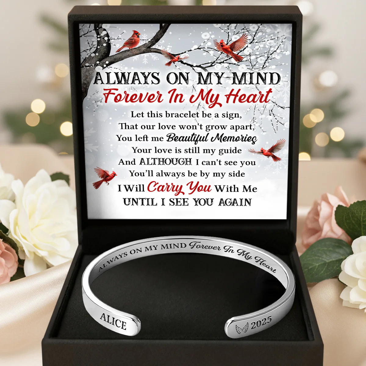 Always On My Mind Forever In My Heart - Personalized Cuff Bangle Bracelet With Box