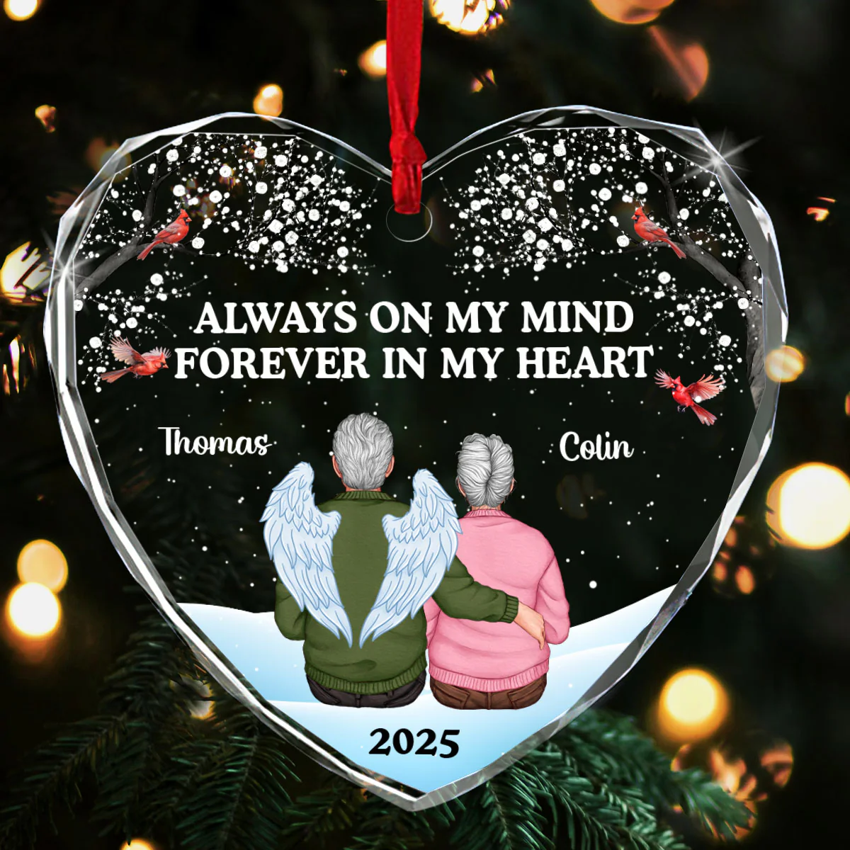 Always On My Mind, Forever In My Heart - Personalized Heart Shaped Glass Ornament