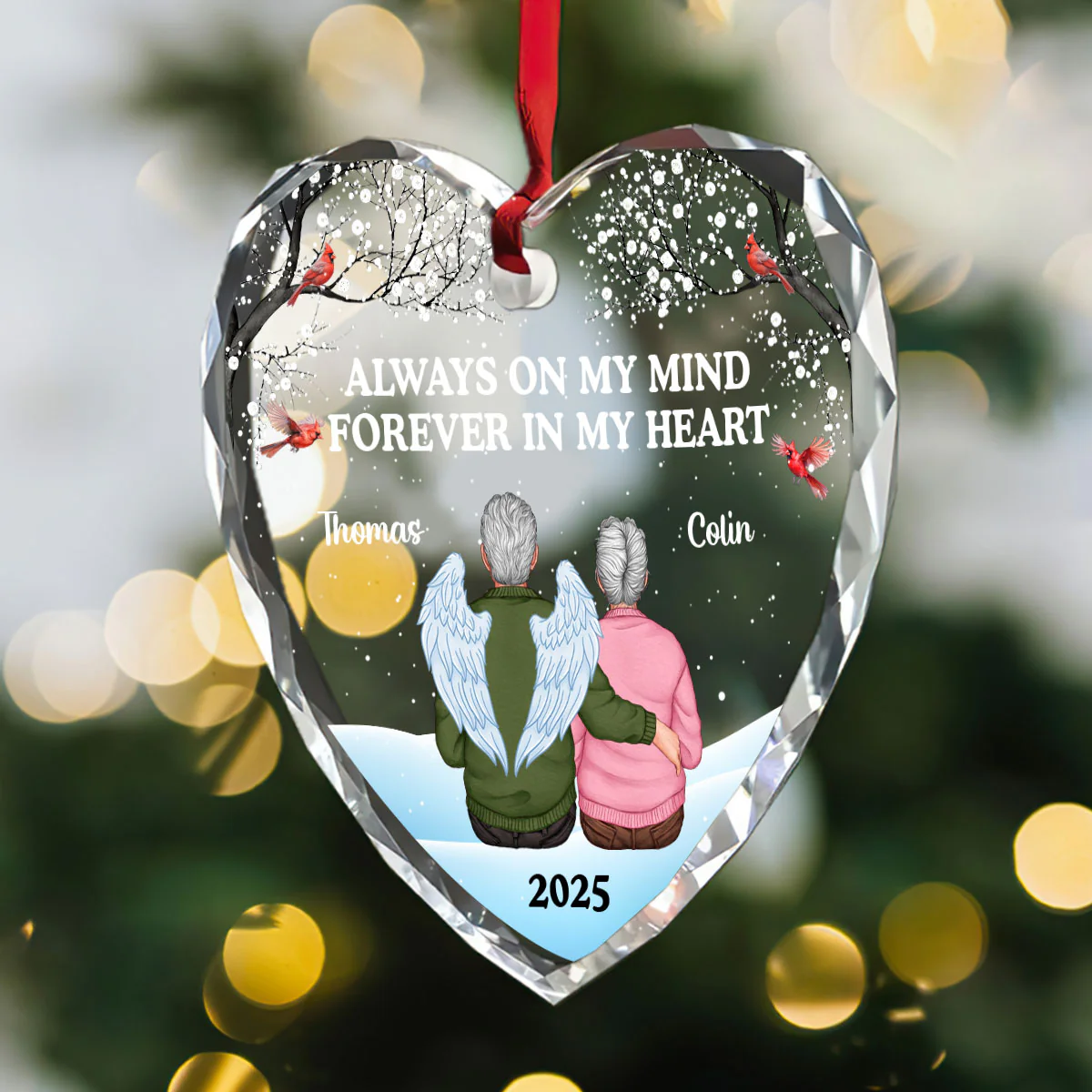 Always On My Mind, Forever In My Heart - Personalized Heart Shaped Glass Ornament - Image 3