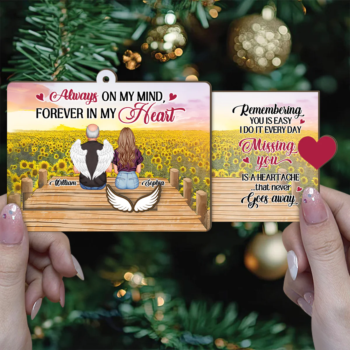 Always On My Mind, Forever In My Heart - Personalized Wooden Slider Ornament - Image 4