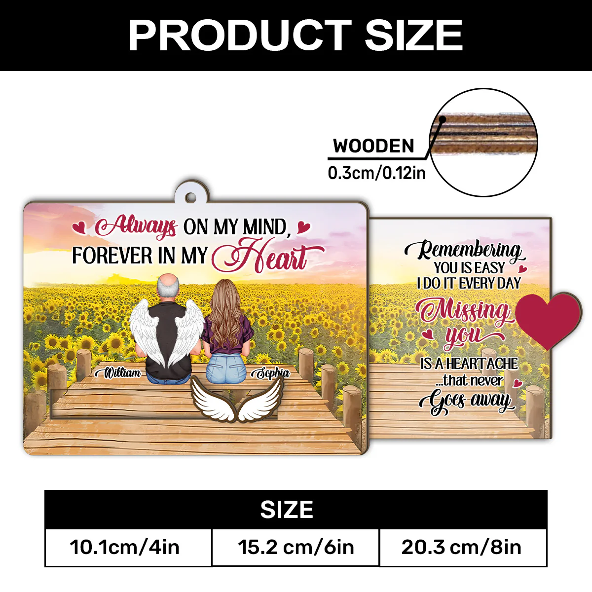 Always On My Mind, Forever In My Heart - Personalized Wooden Slider Ornament - Image 5