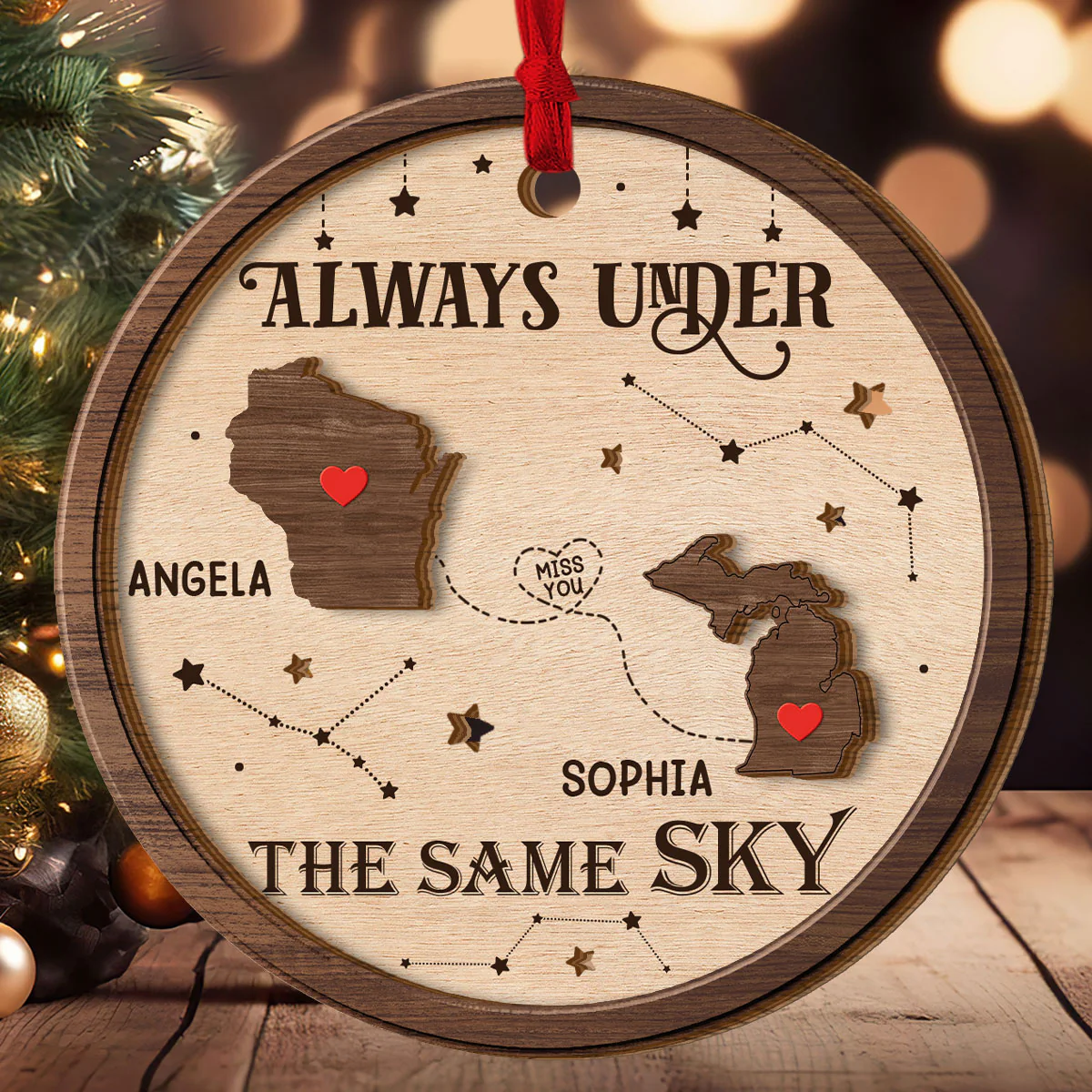 Always Under The Same Sky - Personalized 2-Layered Wooden Ornament - Image 3