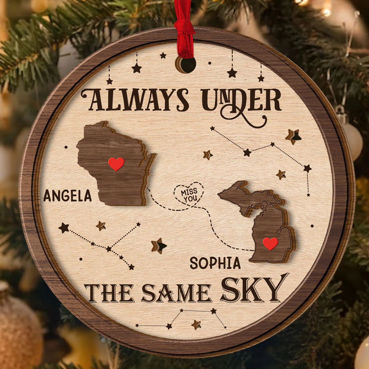 Always Under The Same Sky - Personalized 2-Layered Wooden Ornament - Image 4