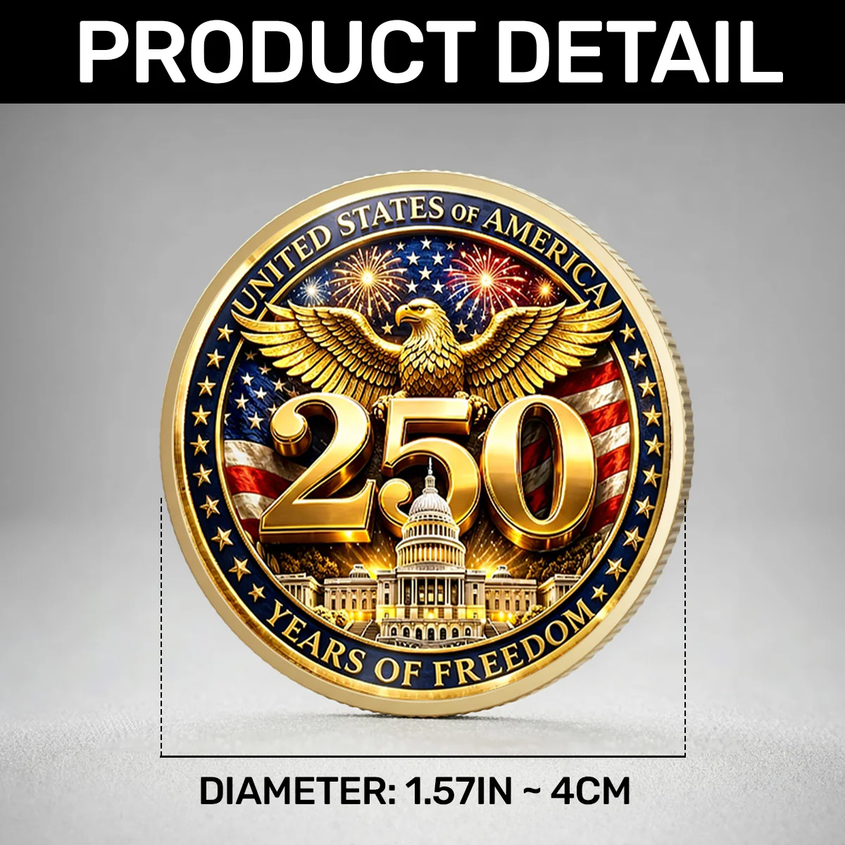America 250th Anniversary Eagle Of Freedom - Personalized Commemorative Coin - Image 9