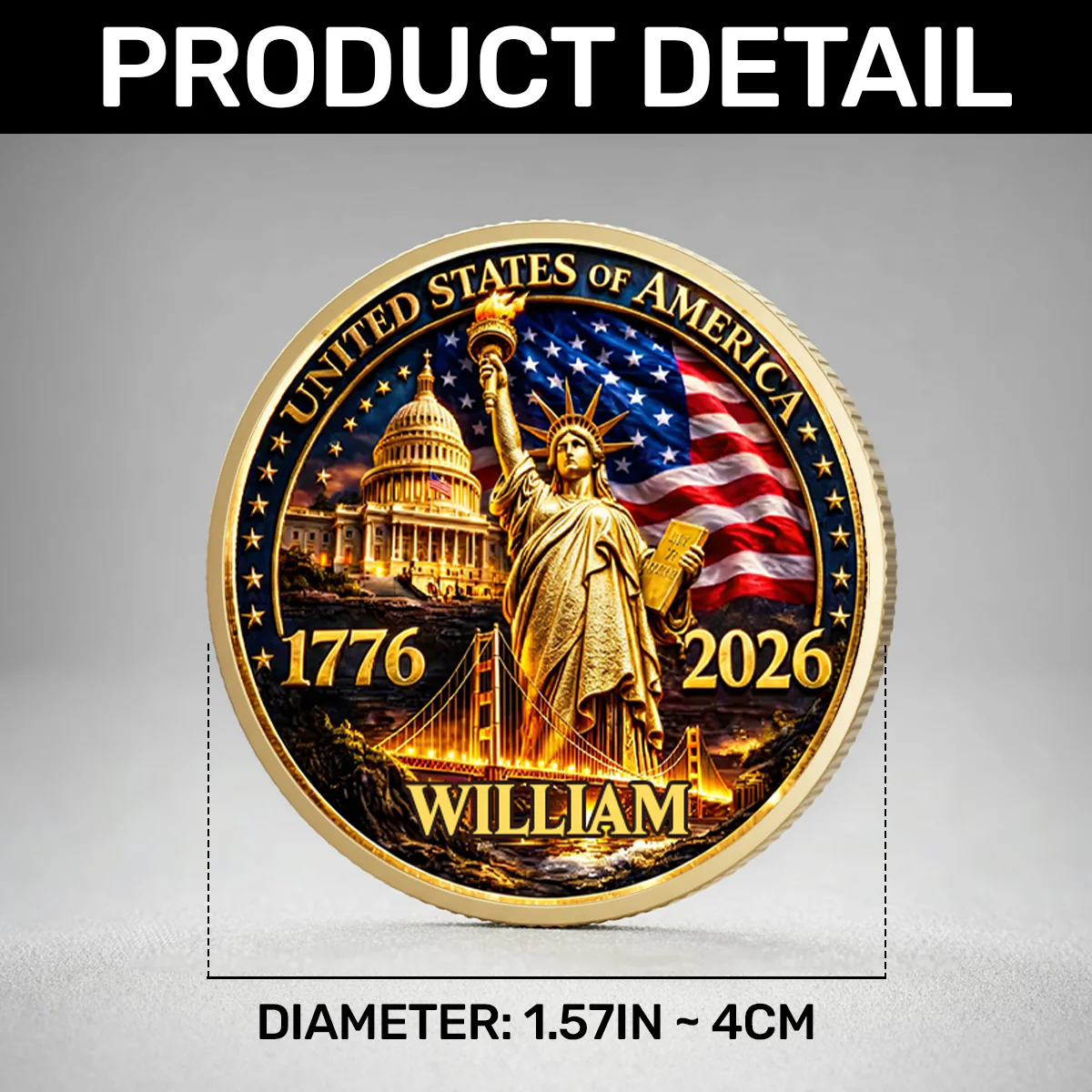 America 250th Anniversary Freedom Symbol - Personalized Commemorative Coin - Image 9
