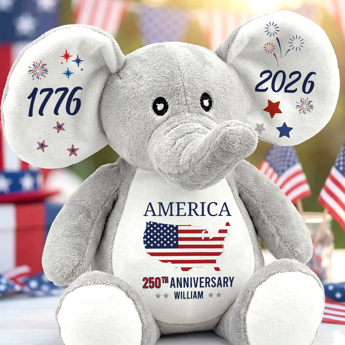 America 250th Anniversary Keepsake - Personalized Stuffed Elephant - Image 2