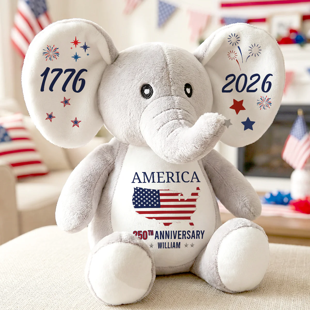 America 250th Anniversary Keepsake - Personalized Stuffed Elephant - Image 3