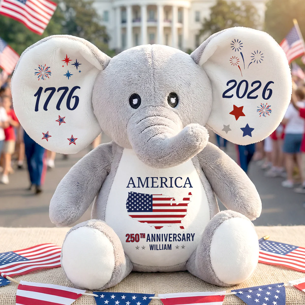 America 250th Anniversary Keepsake - Personalized Stuffed Elephant - Image 5