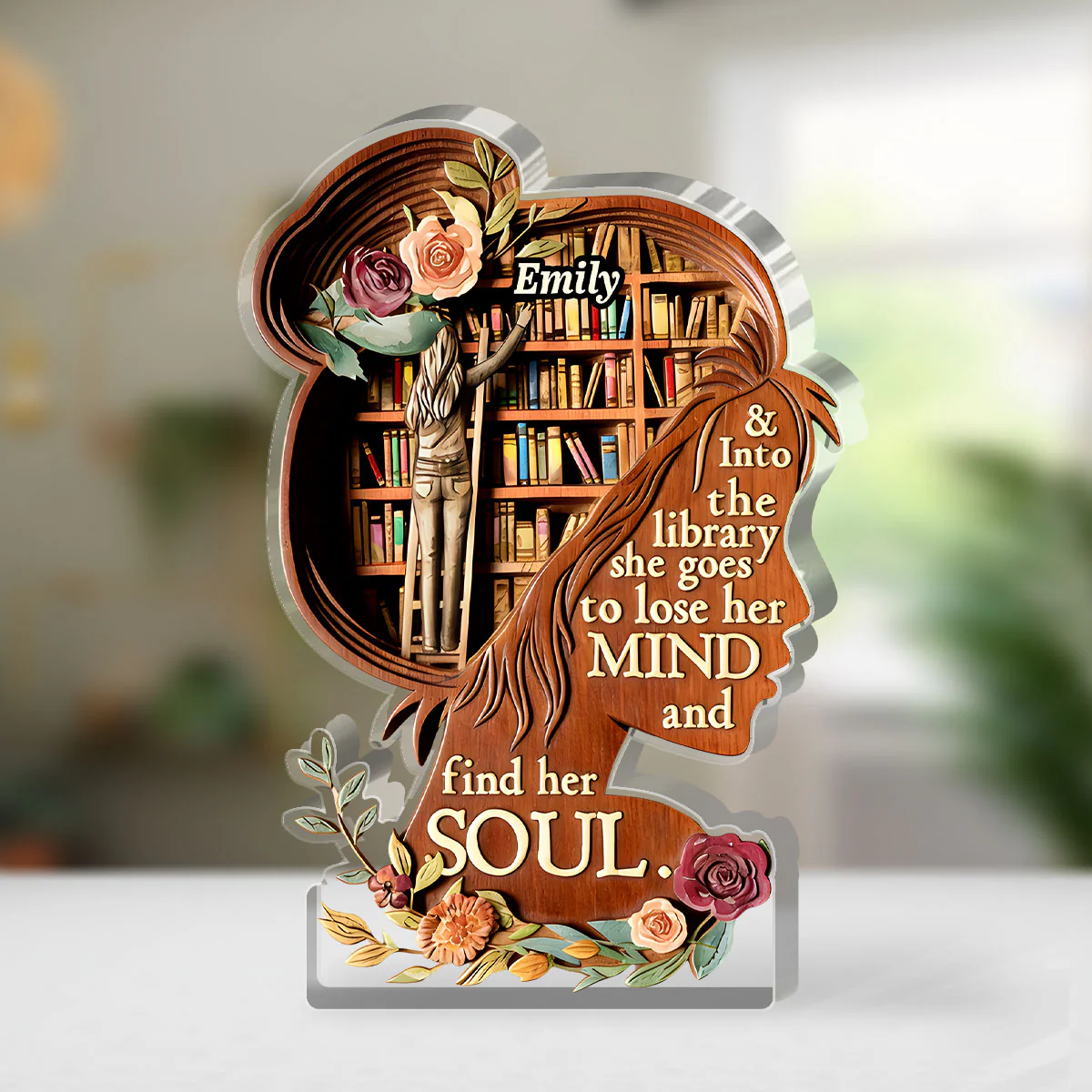 And Into the Library She Goes to Lose Her Mind and Find Her Soul - Personalized Custom Shaped Acrylic Plaque - Image 4