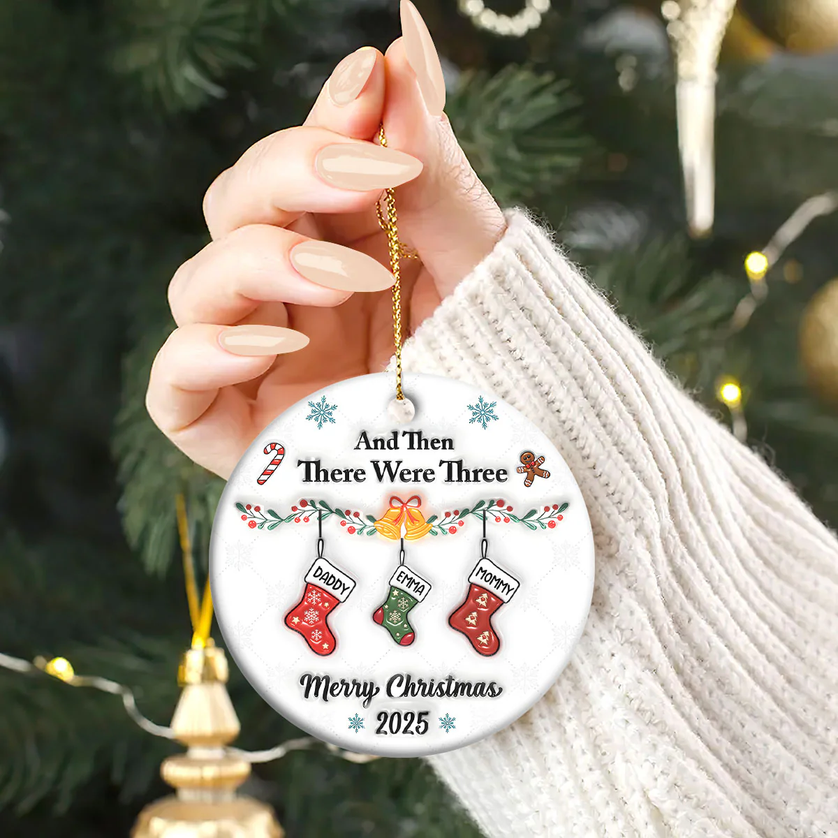 And Then There Were - Personalized Round Shaped Ceramic Ornament - Image 2