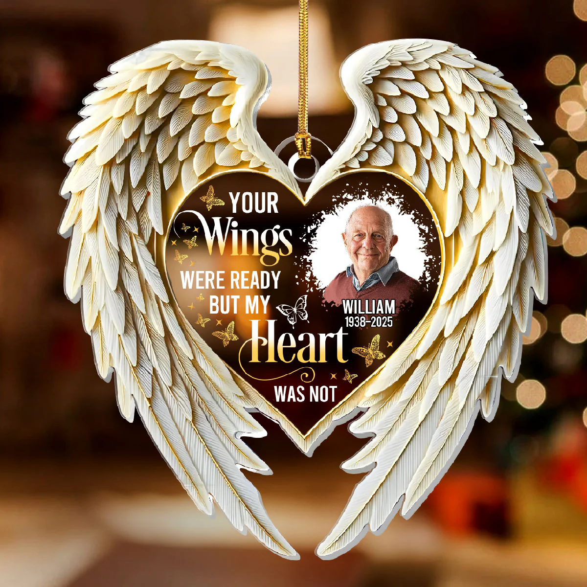 Angel Wings Memorial - Personalized 1-Layer Acrylic Ornament - Image 2