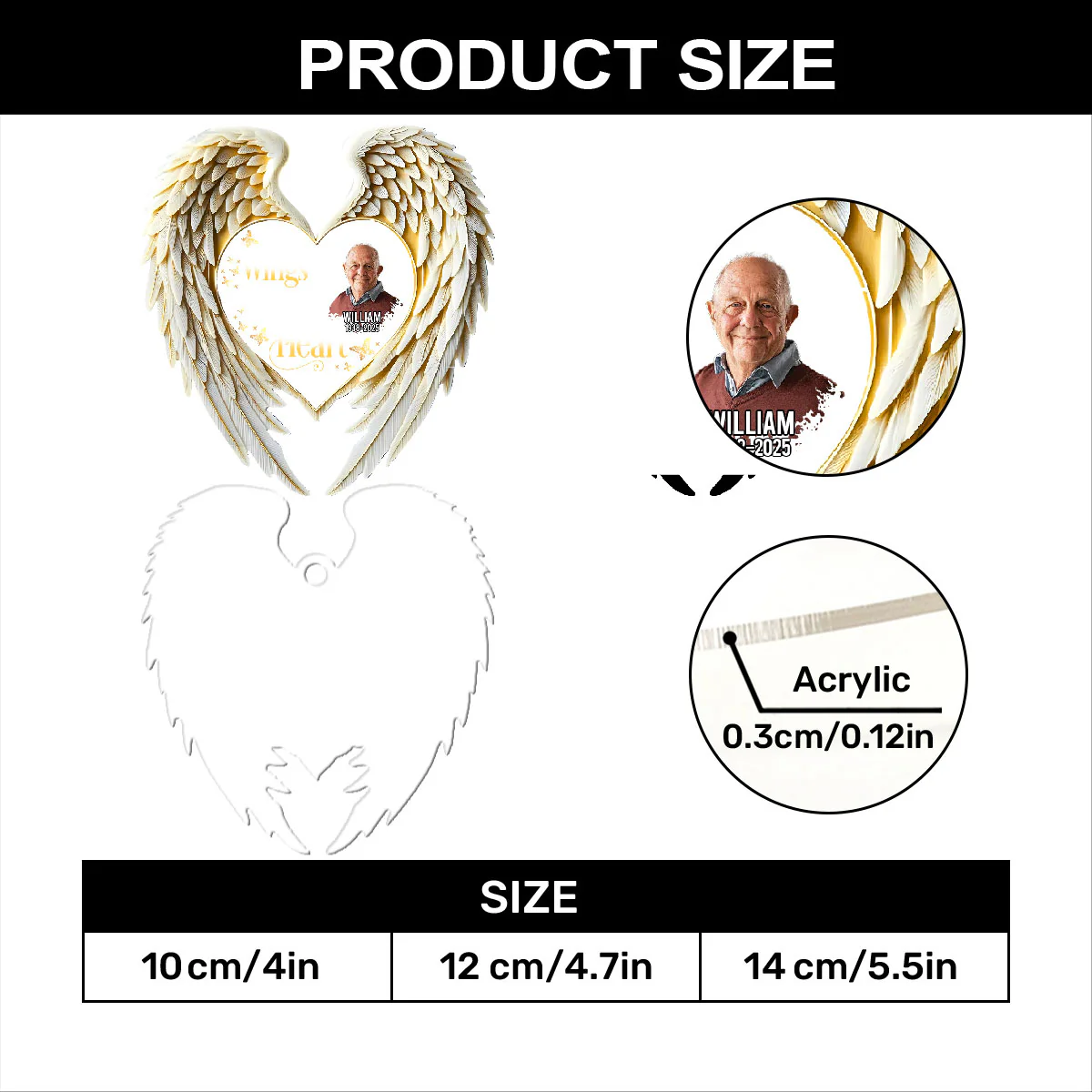 Angel Wings Memorial - Personalized 1-Layer Acrylic Ornament - Image 7