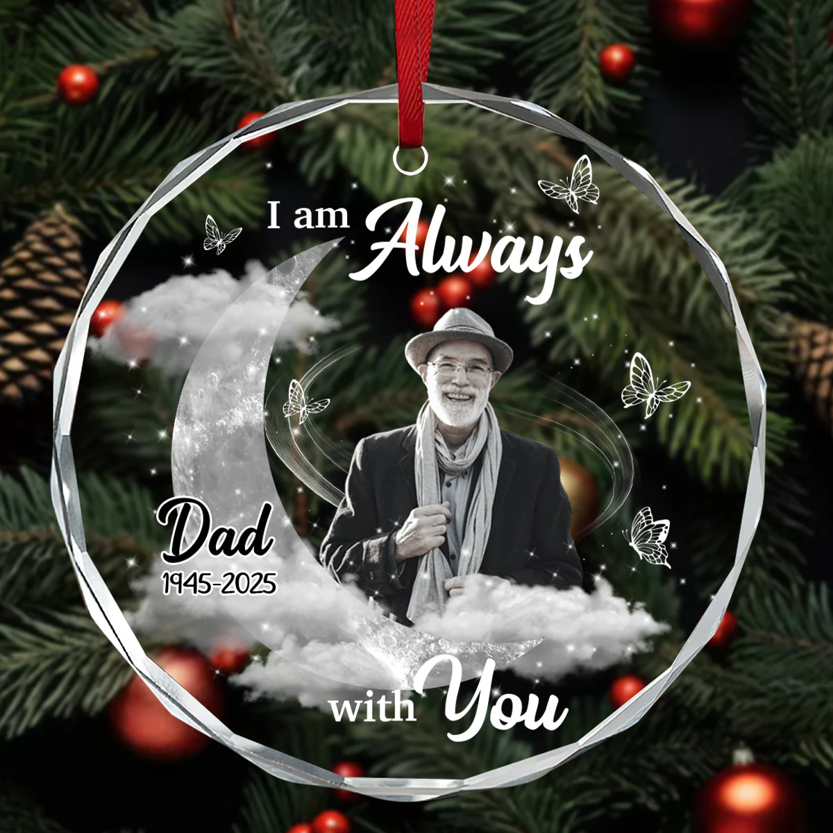 Angels Are Always With You - Personalized Round Shaped Glass Ornament - Image 3