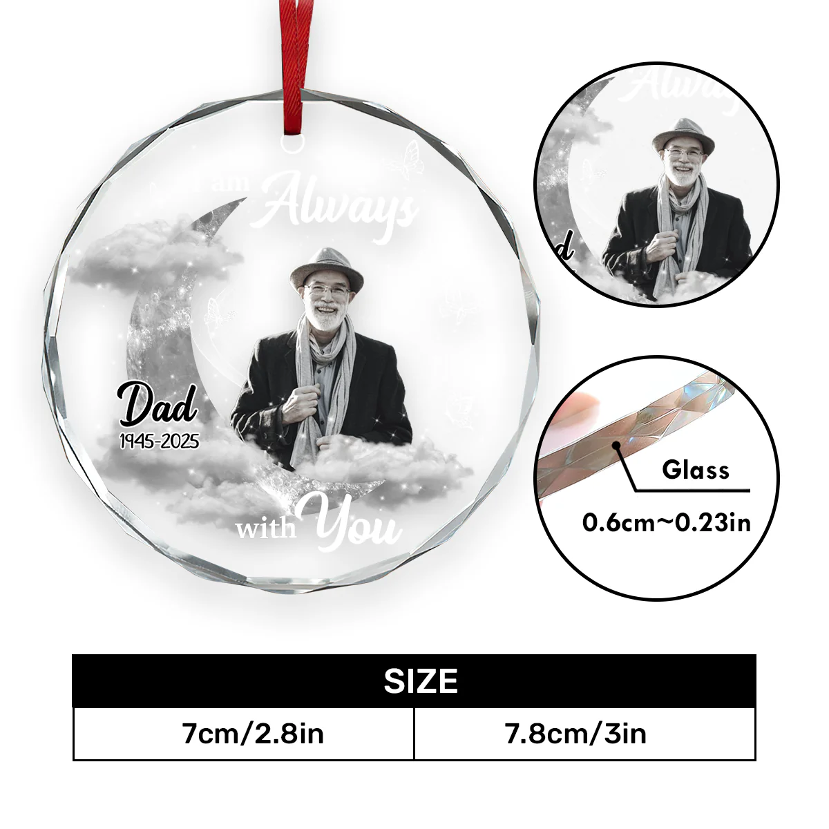 Angels Are Always With You - Personalized Round Shaped Glass Ornament - Image 4