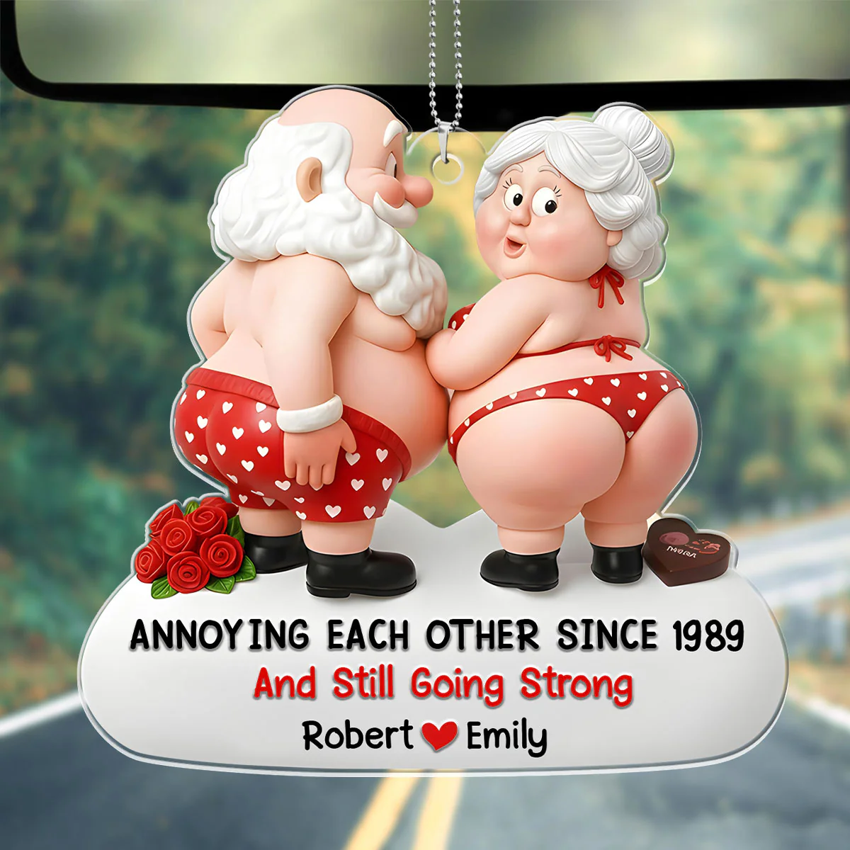 Anniversary Couple Annoying Each Other Since 1989 And Still Going Strong - Personalized Car Acrylic Hanging Ornament - Image 2