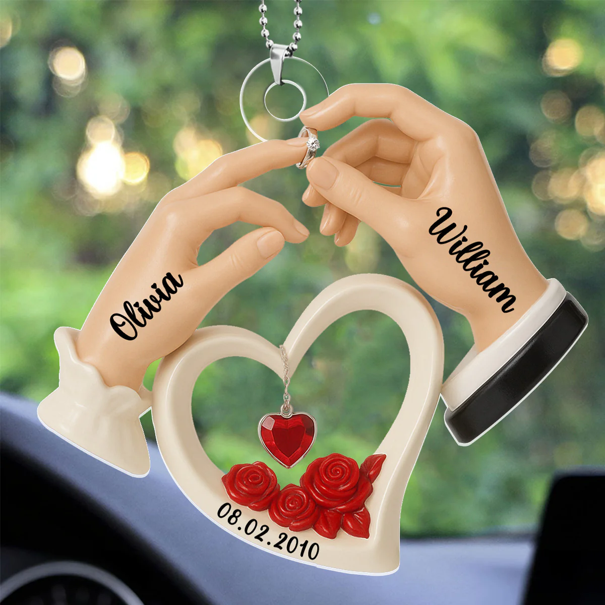 Anniversary Gifts For Couple - Personalized Car Acrylic Hanging Ornament - Image 3