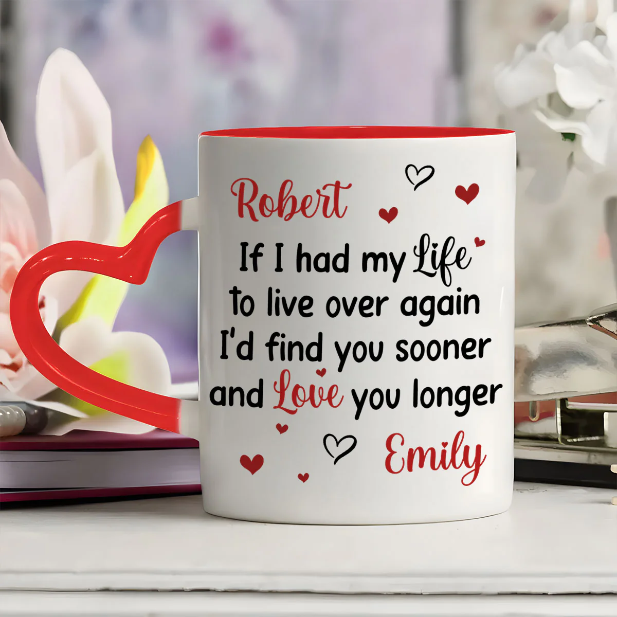 Anniversary Wedding Gifts For Husband And Wife Him And Her - Personalized Heart Handle Mug - Image 3